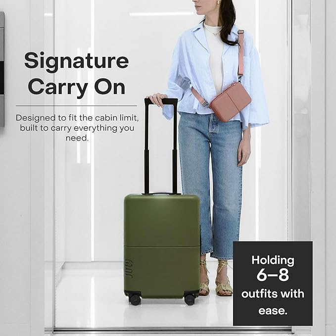 Carry On Essential - 20" Airline Approved Carry On Luggage with Wheels, Travel Suitcase for Men & Women - Premium Rolling Suitcase, TSA Lock, Polycarbonate Shell, Spinner Wheels - Moss