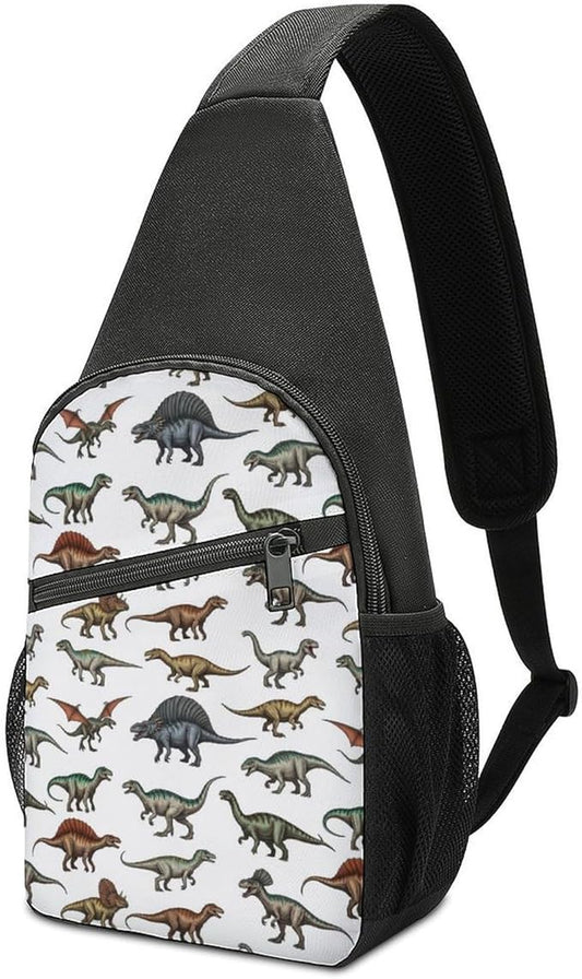 SWEET TANG Sling Backpack for Women, Cute Multipurpose Crossbody Shoulder Bag, Comfortable and Lightweight Adjustable Travel Hiking Daypack Jurassic Dinosaur