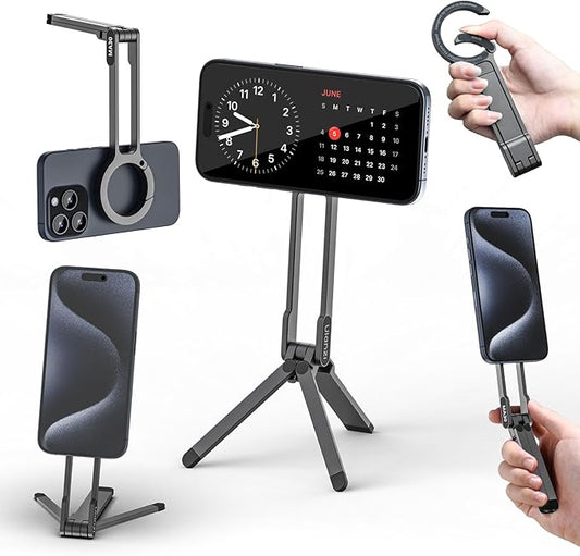 ULANZI MA30 Magnetic Phone Tripod Stand for iPhone-Aluminium Maglock Smartphone Mini Tripod Pocket Cell Phone Stand Strong Magnet Quick Mount Compatible with iPhone 17 16 15 14 13 12 Series, Dark Gray