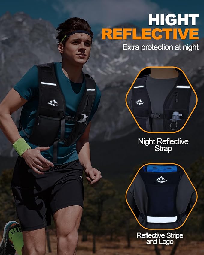 Running Vest for Women Men, Reflective Hydration Vest with Adjustable Waistband & Phone Pocket, Lightweight Breathable Running Water Vest for Jogging Hiking Trail Cycling and Marathon Race
