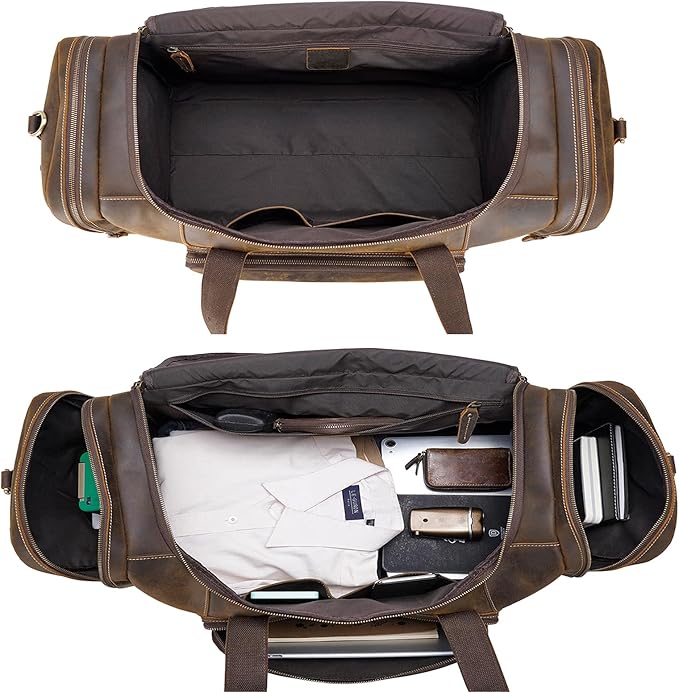 Polare 23" Full Grain Cowhide Leather Gym Duffle Weekender Overnight Travel Duffel Bag For Men