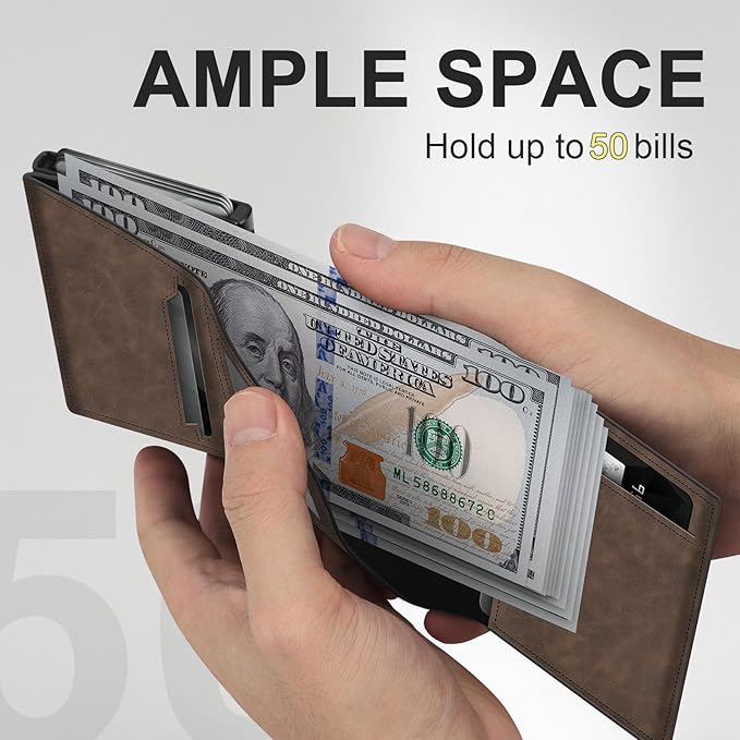 GAOCHALE Wallet for Men Pop up Card Holder, Smart, Slim, Minimalist Design for Front Pocket, Premium RFID Blocking, 10-14 Card Capacity | ID Window | Cash Slot(Gradient Light Brown)