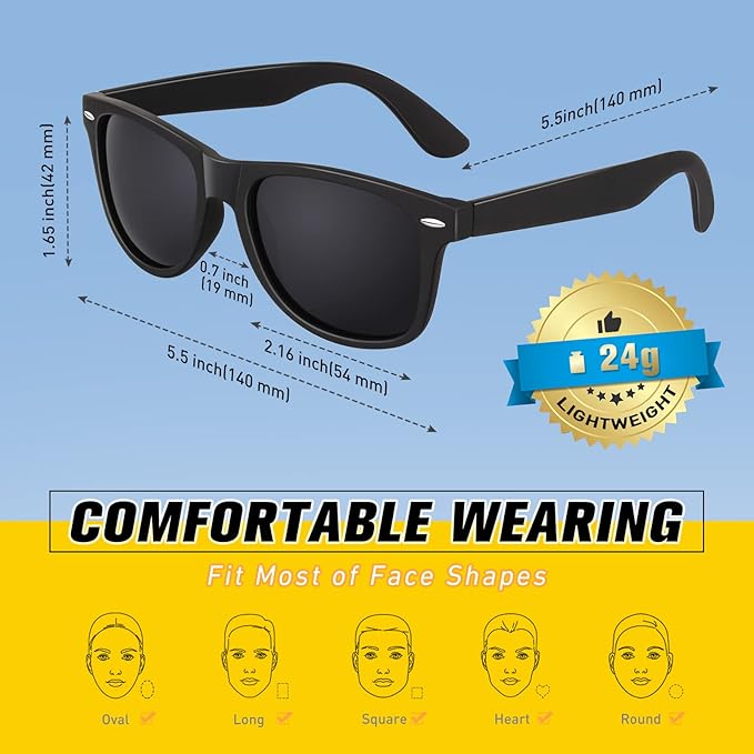 CGID Sunglasses Men Womens Polarized Lightweight Retro Black Shades UV400 Driving Fishing Golf