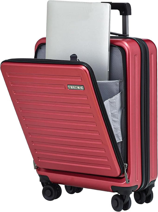 TydeCkare 20 Inch Carry On Luggage with Front Pocket, 21.65 * 15.35 * 7.87" Suitable for Airplane Overhead Bin, 34L PC+ABS Hardshell, Wine Red