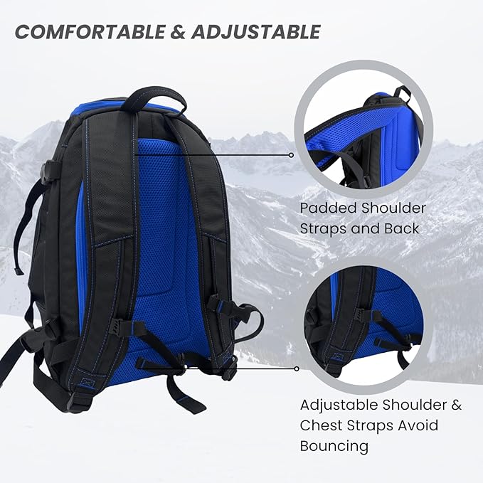 Savvycraft Ski Boot Bag, 50L Ski Backpack for Ski and Snowboard Boots, Helmets, Gloves, and Accessories, Lightweight Durable Convenient, Blue