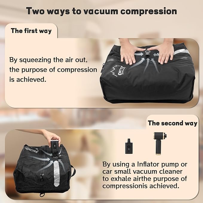 ONTYZZ Travel Vacuum Compression Bags Reusable Compression Bag with IP67 Waterproof Zipper Space Saver Vacuum Bags for Suitcase,One Pack Black（NO PUMP!）