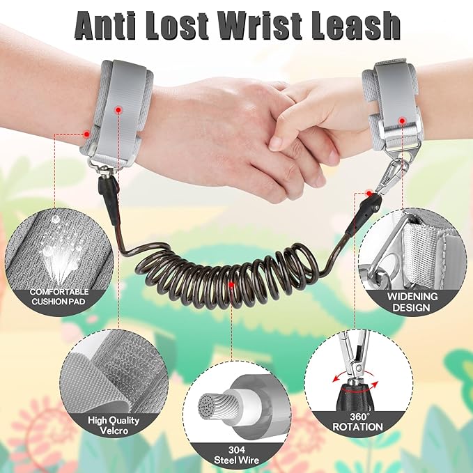 Toddler Leash-Baby Walking Safty Harness and Child Anti Lost Wrist Link for Girls/Boys Travel (Blue+Black)