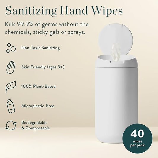 Biom Biodegradable Hand Sanitizing Mini Wipes 8-Pack Refill Kit - Kid-Safe | Plant-Based Hand Wipes for Home & Travel | Natural, Non-Toxic Wet Wipe with Aloe for Soft Skin | Eucalyptus Chill