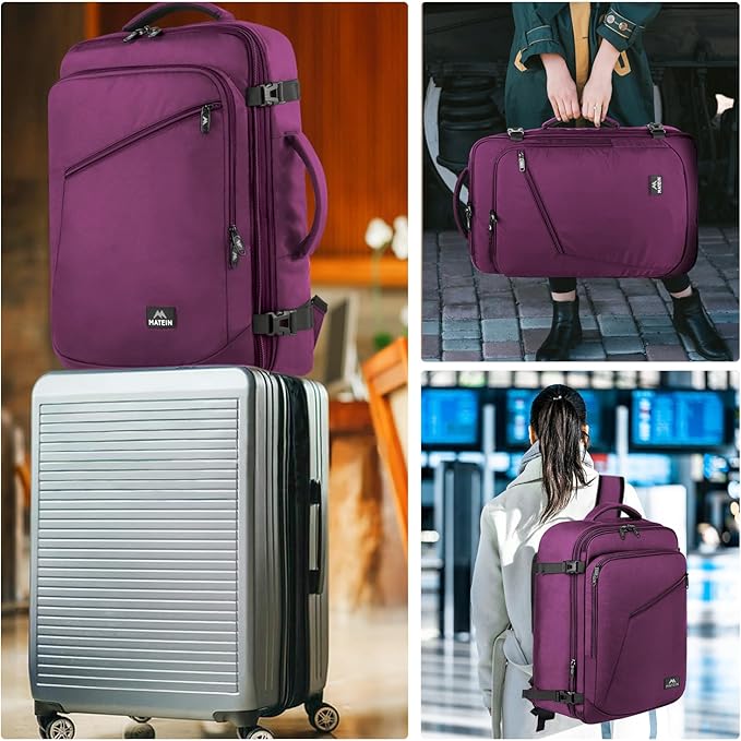 MATEIN Large Purple Travel Backpack, Water Resistant Airplane Backpack for Women, Expandable Casual Daypack for Work, International Trip, Womens Travelling Gifts, 50L