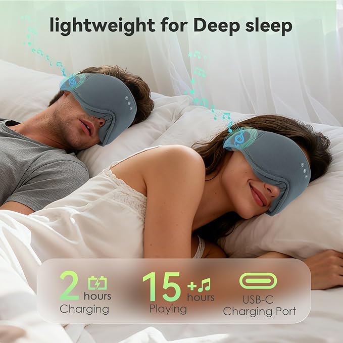 3D Bamboo Cotton Sleep Mask with Bluetooth 5.4 Headphone, Music Wireless Bluetooth Blackout Eye Mask for Side Sleepers, Earphones HD Speaker Microphone for Travel, Gifts for Women Men, Grey