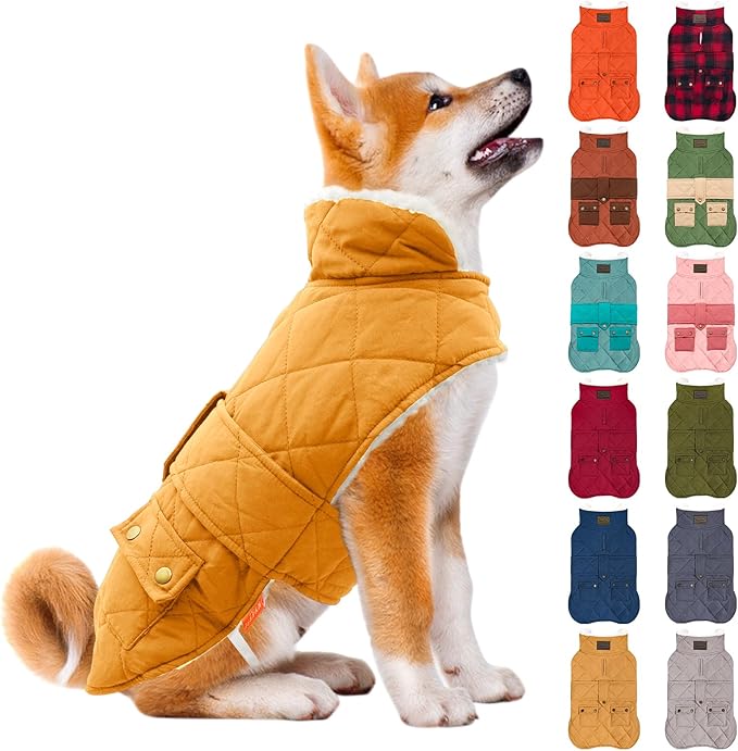 KYEESE Dog Coat Windproof Dog Coats for Small Dogs Soft Pet Sweater for Cold Weather Waterproof Dogs Jacket with Fleece Lined Thick Cat Clothes with Pocket Warm Pet Winter Puffer Coat with Leash Hole