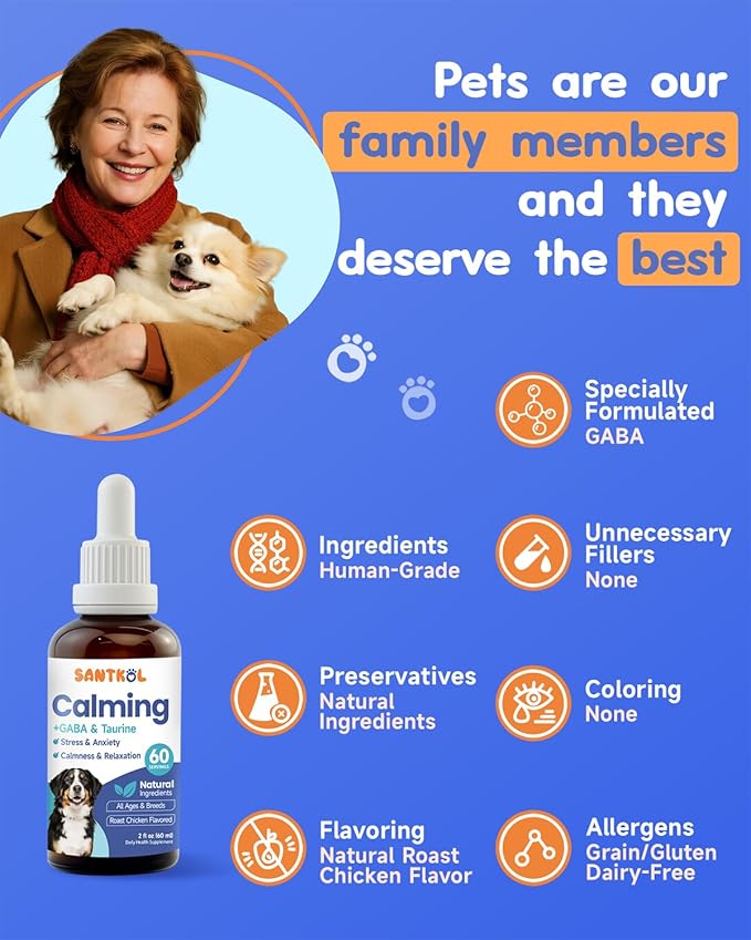 Dog Calming - Dog Calming Drops for Anxiety Relief, Sleep Aid, Relaxing -with GABA, Taurine, Astragalus, Schisandra - Stress Relief During Travel, Firework, Thunderstorm - Roast Chicken Flavor, 60ML