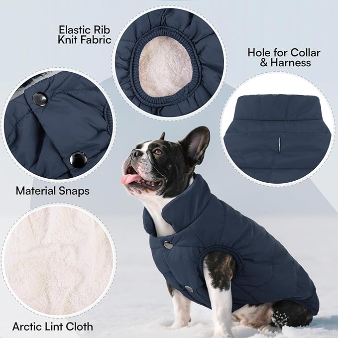 ASENKU Dog Winter Coat - Waterproof Windproof Dog Jacket, Warm Snowproof Doggie Puffer Vest for Cold Weather, Lightweight Snow Coats for Small Medium Large Dogs(L, Blue)