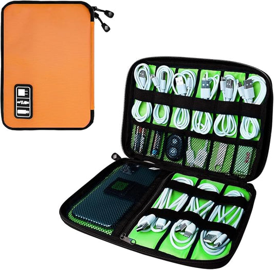 Electronics Travel Organizer,Portable Waterproof Electronic Travel Storage Bag for Small Charging Cord Storage,Charger,SD Card etc,for Travel,Business-Orange Green