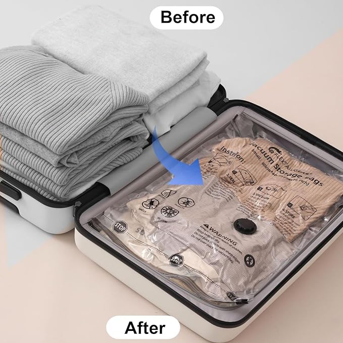 6 Jumbo Vacuum Storage Seal Bags, Space Saver Bags with Travel Hand Pump, Compression Airtight Sealer Bags for Clothes, Bedding, Pillows, Comforters, Blankets