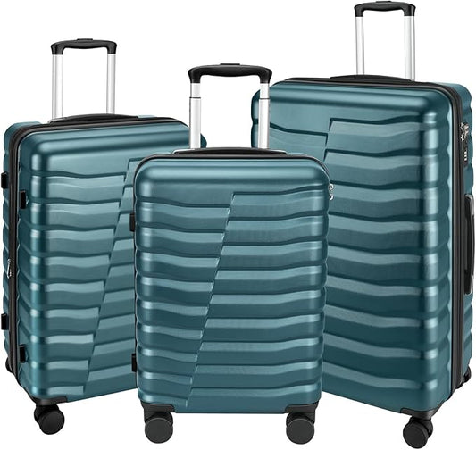 Lightweight Luggage with Spinner Wheels & YKK Zipper, 3-Piece Suitcase ABS+PC Hardside Hard Shell Luggage Set with TSA Lock, Teal Blue (20+24+28 inch)