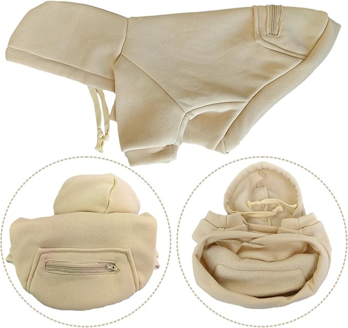 Jecikelon Pet Dog Cold Weather Coat with Pocket Winter Dog Hoodie Warm Puppy Clothes for Small Dogs Chihuahua Clothing (Beige, Small)
