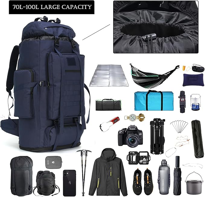 Hiking Backpack for Men 70L/100L Camping Backpack Military Rucksack Molle 3 Days Assault Pack for Climbing