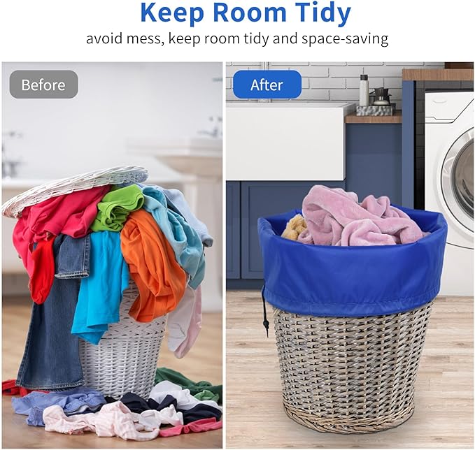 OTraki 2pcs Laundry Bags 24x32 inch Drawstring Closure Laundry Hamper Liner Dirty Clothes Bag Heavy Duty Bag Machine Washable organizer Bag Travel Camp Home College Dorm Black & Blue