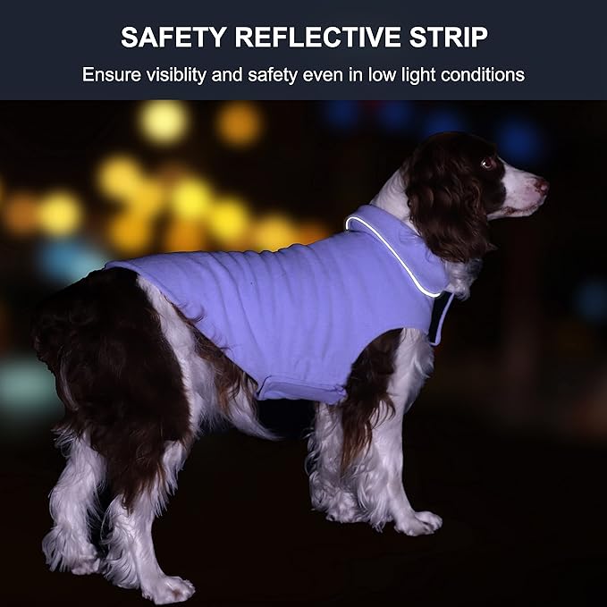 Fleece Dog Coat Winter Pet Jacket Reflective for Cold Weather for Large Medium Small Dogs(Purple,3XL)