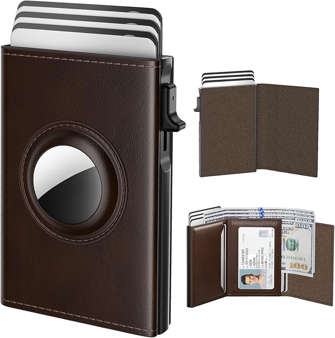 typecase Mens Wallet Card Holder for AirTag: Leather Smart Wallet for Men Compatible with Apple Air Tag, RFID Blocking, Slim, Minimalist - 9-14 Card Capacity | ID Window | Cash Slot (Dark Brown)