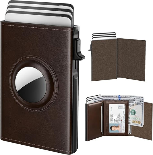 typecase Mens Wallet Card Holder for AirTag: Leather Smart Wallet for Men Compatible with Apple Air Tag, RFID Blocking, Slim, Minimalist - 9-14 Card Capacity | ID Window | Cash Slot (Dark Brown)