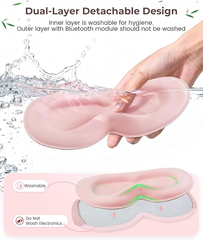 MUSICOZY Bamboo 3D Bluetooth Sleep Mask Headphones, Ultra-Soft Bamboo Fiber Wireless Sleep Headphones, Ultra-Thin Speakers, Double-Layer Detachable Eye Mask for Side Sleepers, Gifts for Men Women