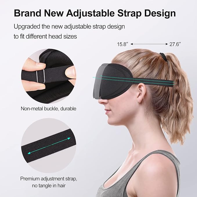 Eye Mask for Sleeping, 3D Contoured Cup Sleep Mask for Men Women, Soft Breathable Blackout Blindfold, Travel Eye Cover, Night Sleeping Mask with Adjustable Buckle for Side Sleeper (Black, 1 Pack)