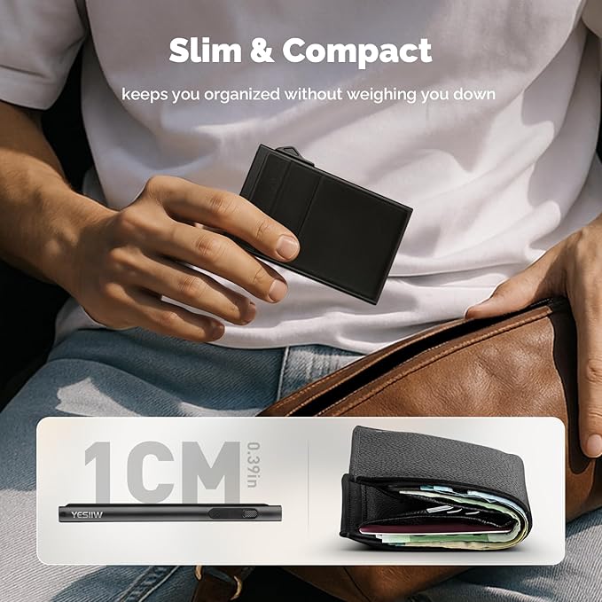 YESIIW Credit Card Holder Wallet for Men RFID Blocking Slim Minimalist Metal Wallet with Money Pocket Contactless Card Protector