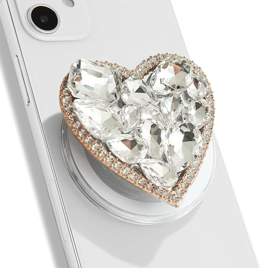 OnTheGrip Compatible with Magsafe Cute Cubic Diamond Heart Shape Design Collapsible Mobile Phone Grip Stand Holder for Smartphone Tablet Cell Phone Accessory (Gold Big)