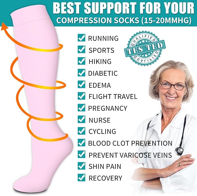 BLUEENJOY Copper Compression Socks for Women & Men (6 pairs) - Best Support for Nurses, Running, Hiking, Recovery