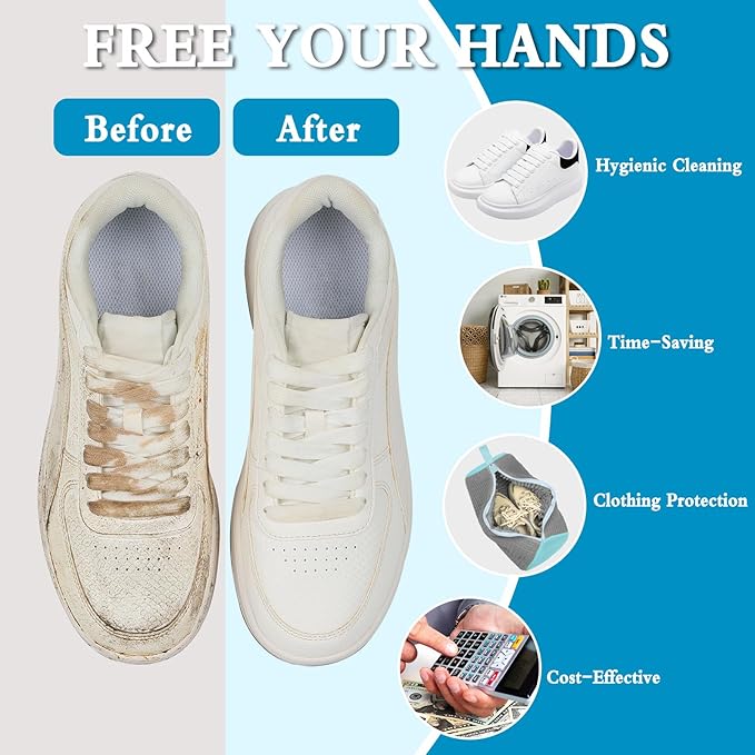 Shoe washing bag, washing machine shoe bag, reusable shoe washing bag, 360 ° deep cleaning, suitable for all shoe types, with self-locking zipper, 2-pack (Grey)