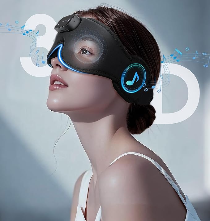 Pro Sleep Mask with Headphones Bluetooth 5.4-3D Zero-Pressure Design Adjustable Sleep Headphones for Side Sleepers 100% Light Blocking Sleep Headphones with White Noise Sounds Comfortable
