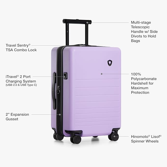 Traveler's Choice Markham Hardside Expandable Luggage with Double Spinner Wheels, Carry-On 21-Inch Suitcase, Purple