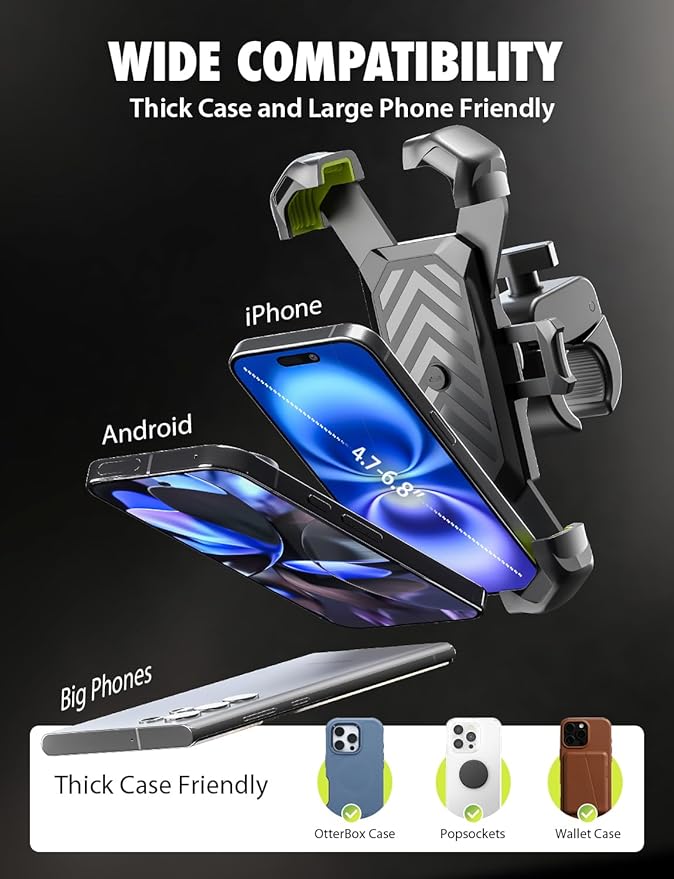 Bracketron Bike Phone Holder,[2025 Quick Release] Motorcycle Phone Mount,Phone Holder for Motorcycle Electric Bike,Scooter,Golf Cart,4 Point Shockproof Design for iPhone, Samsung, & Large Smartphones.