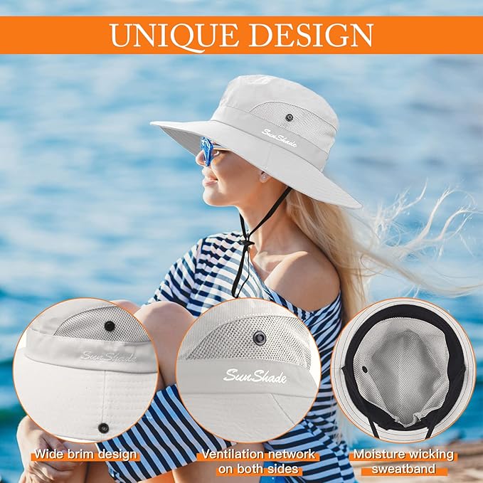 Sun Hats for Women Beach Hat Ponytail Hat Womens Sun Hat with UV Protection Wide Brim