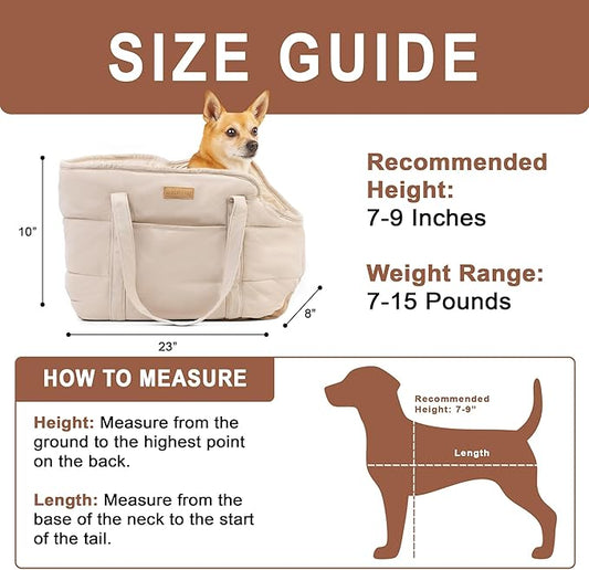 NoblePup Plush Dog Purse Carrier for Small Dogs, Soft Dog Tote Bag with Safety Harness Clip, Cozy Pet Carrier for Dogs Under 15 lbs, Comfortable Dog Shoulder Carrier for Travel, White