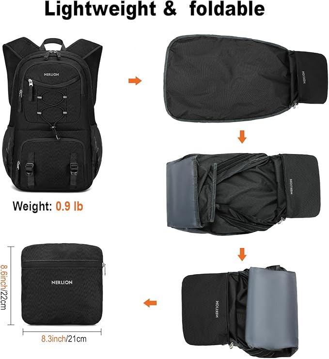 Nerlion Lightweight Foldable 35L Hiking Backpack Travel Backpack for Men Women Camping Waterproof Outdoor Hiking Daypack Backpack Black