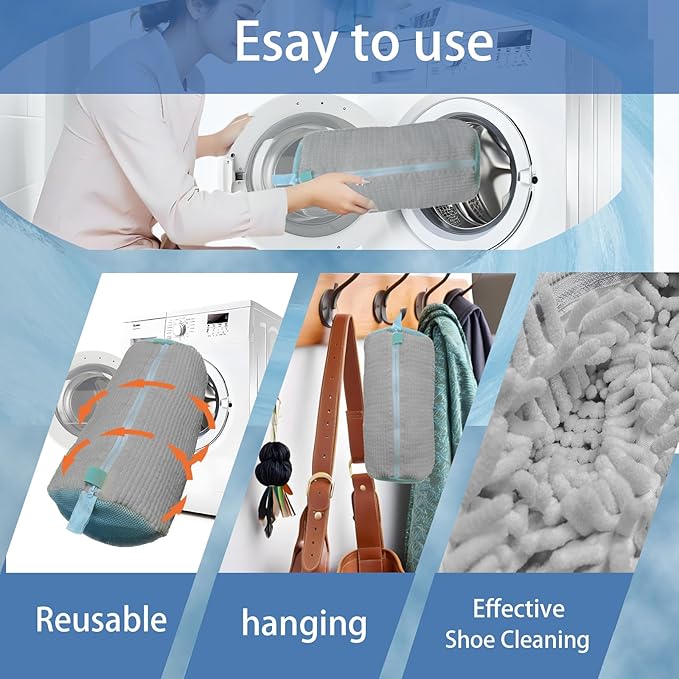 Shoe Washing Machine Bag,Laundry Shoe Bag for Sneaker,Tennis Shoes,Washer and Dryer,Reusable Cleaning Bag for Sock,Gym Shoes (Gray 2pcs)