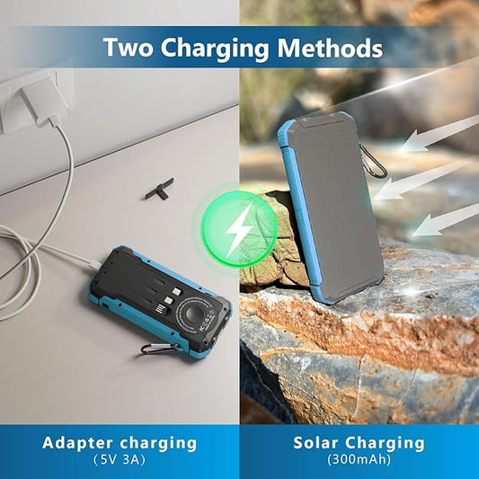 Solar Charger Power Bank 20,000mAh Portable Wireless Charger, Fast Charging External Battery Bank with 6 Outputs for Cell Phones,Portable Solar Panel with Dual Flashlight for Camping
