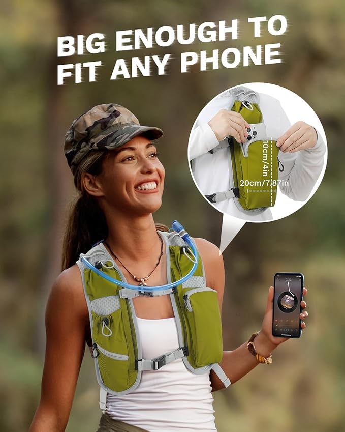 Running Vest for Women and Men, Hydration Running Backpack, Runners Vest, Hydration Vest, with Front Phone Holder, Adjustable Chest and Waist Strap