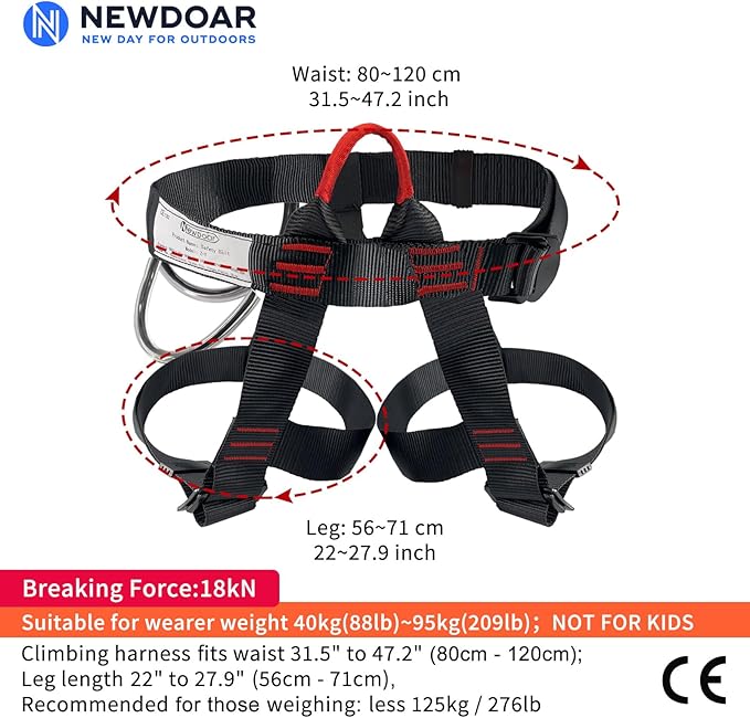 NewDoar Climbing Harness, Mountaineering Rock Climbing Harness, Half Body Harness for Rappelling Fire Rescuing Tree Climbing