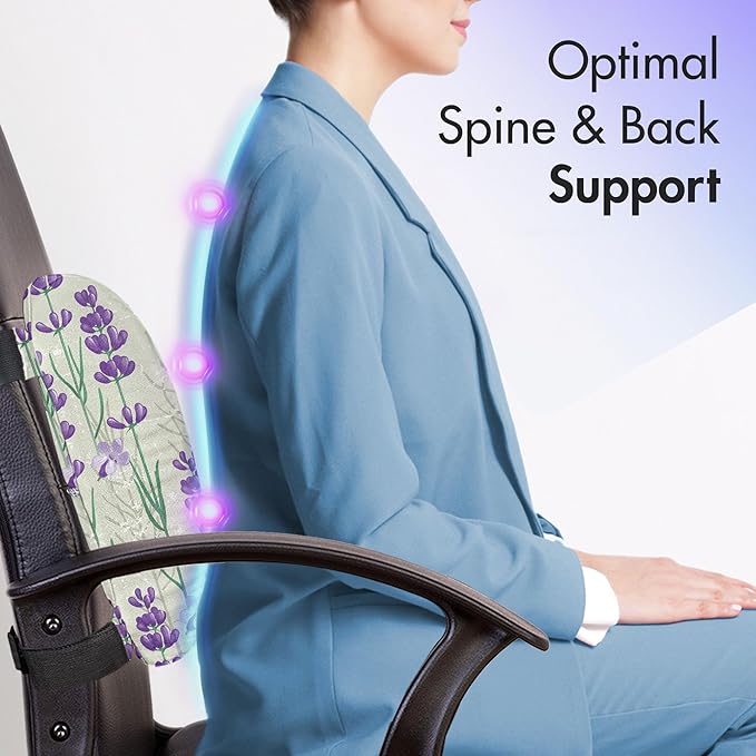 Ambesonne Lavender Lumbar Back Support Pillow, Botanical Pattern with Fresh Herbs Aromatherapy Spa Theme, High Density Foam for Office Chairs Car Seats, 14" x 13", Pale Sage Green Violet