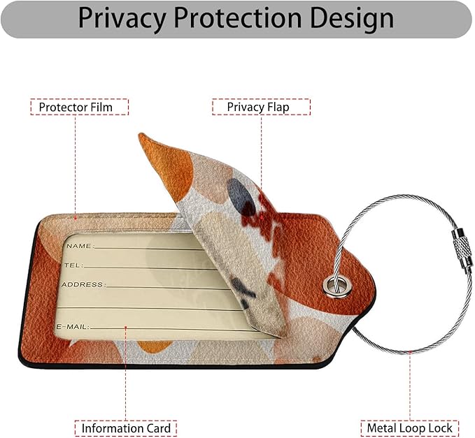 Abstract Boho 3 Pack Luggage Tags for Suitcases, PU Leather Baggage Suitcases Tag Name ID Label Privacy Cover Travel Bag Tags for Women Men Boys Girls