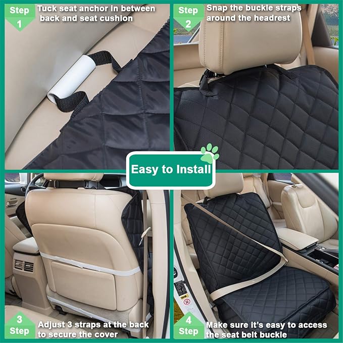 HAPYFOST Waterproof Front Seat Cover Dog Car Seat Covers Nonslip and Full Protection with Side Flaps Fits Most Cars, Trucks, SUVs(Black, 1Pack)