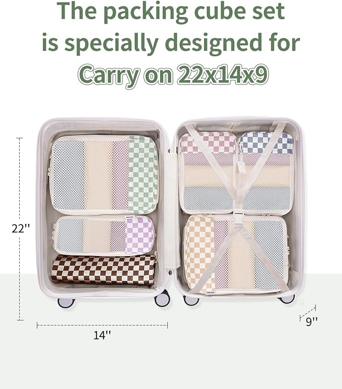 Narwey 6 Set Compression Packing Cubes for Travel Kids Women Carry on, Packing Organizers Bag for Backpack Luggage Suitcase Duffle Bags