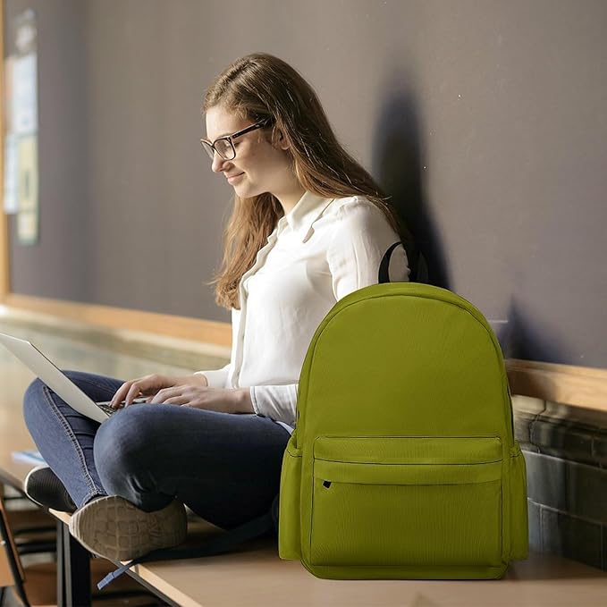Olive Green Backpack Adult Travel Daybag for Women Men College Backpack for Vacation Hiking Camping Bag