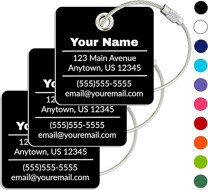 Personalized Luggage Tag | 3 Pack | Custom Luggage Tags for Suitcases | Kids Backpack Tag | 10 Color Options & Choose Font, Font Color