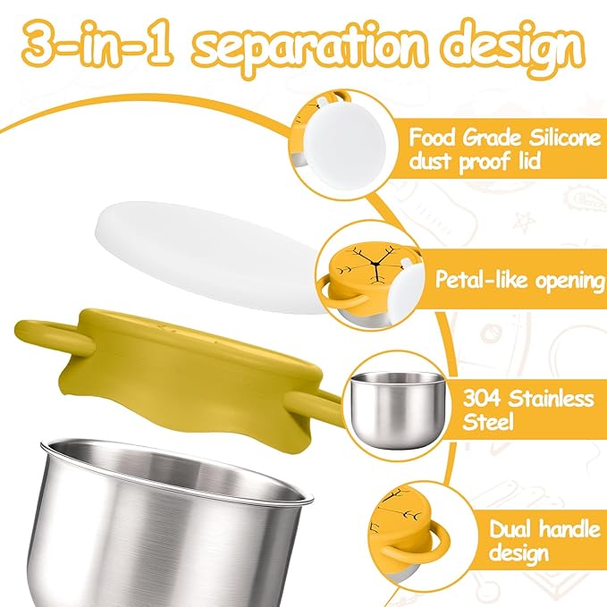Mity rain 2-Pack Stainless Steel Snack Containers for Kids with Spill-Proof Silicone Lids & Handles - 3-in-1 Baby Snack Cups, Reusable No-Spill Toddler Snack Box, Perfect for On-The-Go Healthy Eating