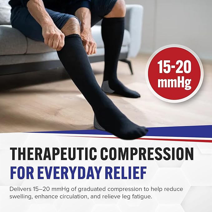 American Hospital Supply – Knee High Compression Socks – 15–20 mmHg, Black, Small – Lightweight Medical Stockings – Pack of 3 Pairs